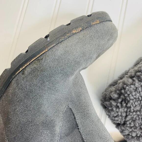 UGG Gray Suede Wedge Shearling Lined Suede Ankle Bootie Sz 8.5 - Picture 7 of 8